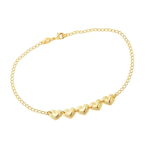 Tornozeleira 5 Corações Banhada a Ouro 24K
