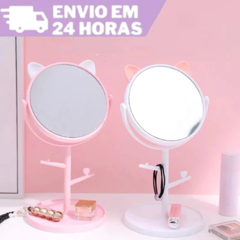 Espelho de Mesa Gatinho Porta-Joias