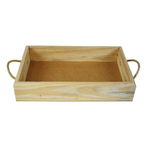 Bandeja Pinus Cru Alças De Sisal 30x20x5 (kit C/ 20) - comprar online