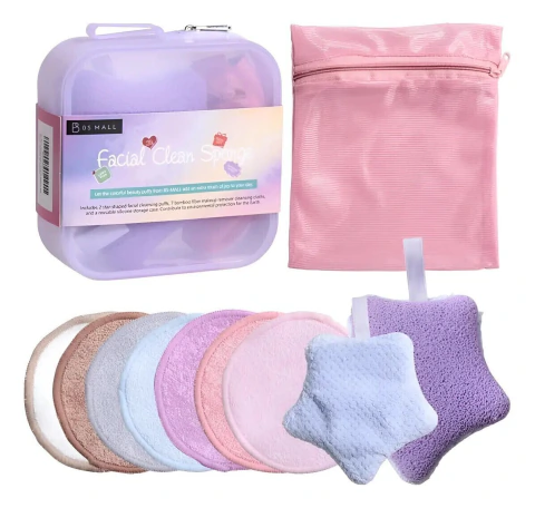 Set de 7 paños desmaquillantes reutilizables con esponjas