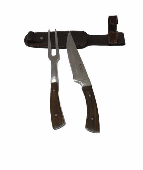 Cuchillo y Tenedor para asado de Acero Inoxidable Pulido con Mango de Madera