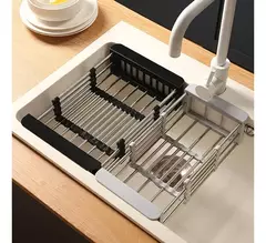 Escurridor Seca Platos Extensible Acero Inoxidable Silicona Negro