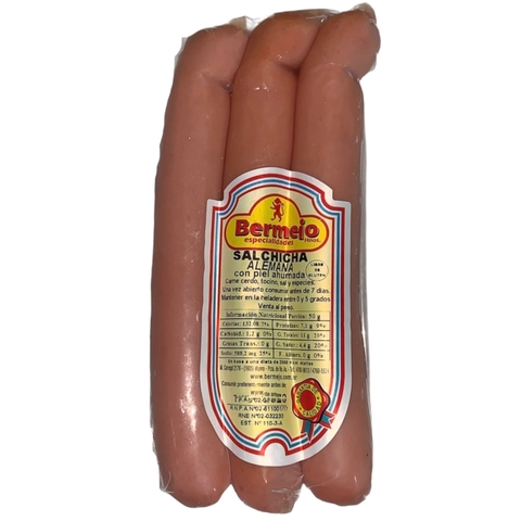 Salchicha Alemana c/piel Bermejo x250grs (sin TACC)