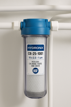 Filtro de Carvão Ativado Hydronix CB-25-1001 10" × 2 ½" | 1 µm | Certificado NSF 42 - Kemflo 