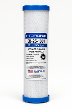 Filtro de Carvão Ativado Hydronix CB-25-1001 10" × 2 ½" | 1 µm | Certificado NSF 42 - comprar online