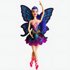 Boneca Bailarina Fada com Asas Articuladas e Vestido Rosa Brilhante