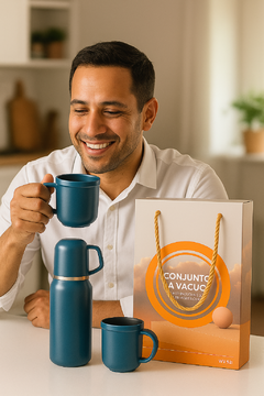 Conjunto a Vácuo Aço Inoxidável Azul 1 Garrafa + 2 Canecas WU-201 - comprar online
