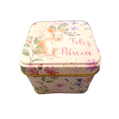 Caixa De Metal Decorativa Feliz Páscoa Coelho Floral 8x8x6,3 cm - comprar online