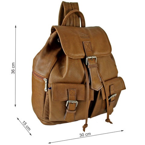 Mochila cuero con solapa, 4 bolsillos externos. Gran capacidad. A-518 - comprar online