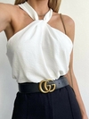 Blusa Básica Sem Manga Gola Transpassada Branca 35067
