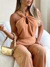 Blusa Básica Sem Manga Gola Transpassada Nude 35070