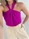 Blusa Básica Sem Manga Gola Transpassada Roxa 35068