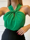 Blusa Básica Sem Manga Gola Transpassada Verde 35069