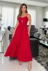 Vestido liso longo de alcinha com detalhe