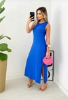 Vestido Regata Cor Lisa Com Bolsos Azul 35018