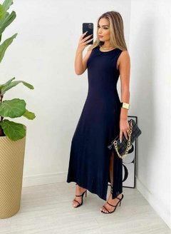 Vestido Regata Cor Lisa Com Bolsos Preto 35016 - comprar online