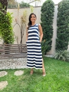 Vestido Regata Listrado Longo Com Bolsos Azul Marinho 35008