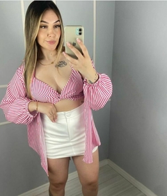 Conjunto cropped e camisa listrada estilo kimono - comprar online