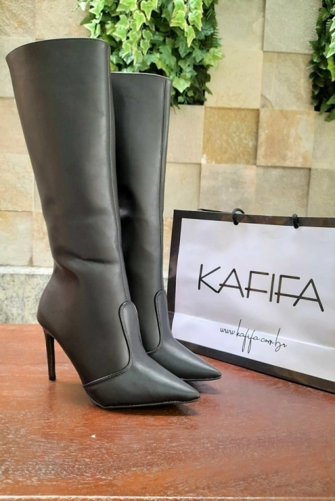 Kafifa Shoes 22 - Cassandra - Bota Cano Alto Salto Fino Preto - Z20764PT