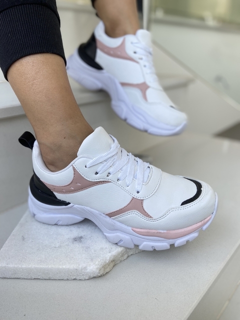 Peluche 22 - Alana - Tênis Chunky Feminino Branco e Rosa - 12701BR