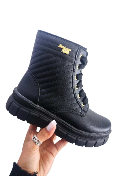 Stilo Rosé 23 - Juju - Bota Coturno Infantil Costuras Preto - FP2526PT
