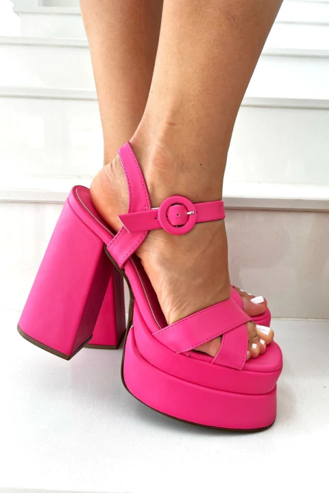 Kafifa Shoes 23 - Barbie - Sandália Salto Alto Plataforma Rosa Pink - Z23354RO