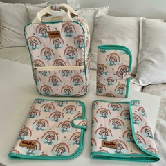 KIT 5 KIT MOCHILA MATERNAL + ORGANIZADOR PAÑALES + CAMBIADOR + ESTUCHE ROPITA - LLUVIA