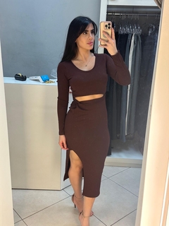 Vestido canelado manga comprida - loja online