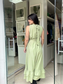 Vestido longo verde babado barra - comprar online