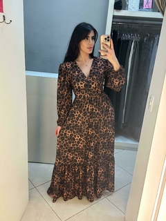 Vestido longo manga comprida em poliéster - loja online