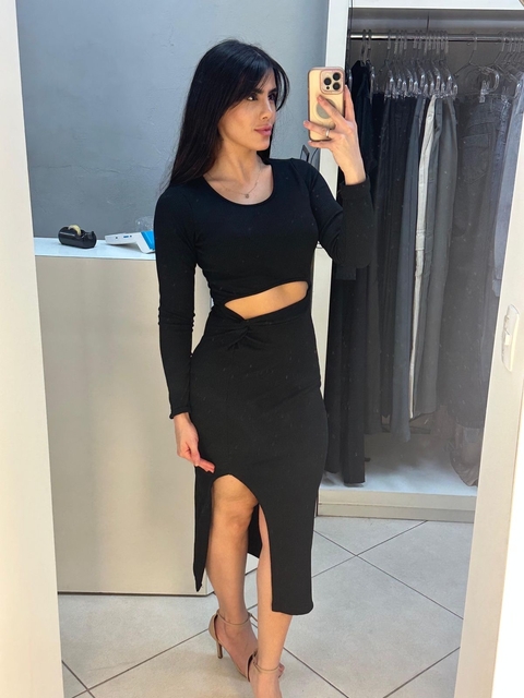 Vestido canelado manga comprida - comprar online