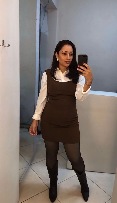 Vestido curto em alfaiataria Marrom - comprar online