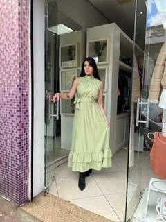 Vestido longo verde babado barra - loja online