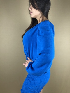vestido em lastex decote v azul na internet