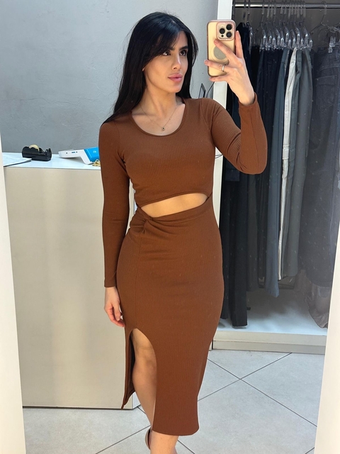 Vestido canelado manga comprida - comprar online