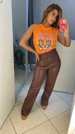 Calça em couro ecológico marrom - Closet's - moda feminina moda blogueira moda balada 