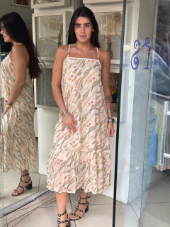 vestido estampado nude frente unica