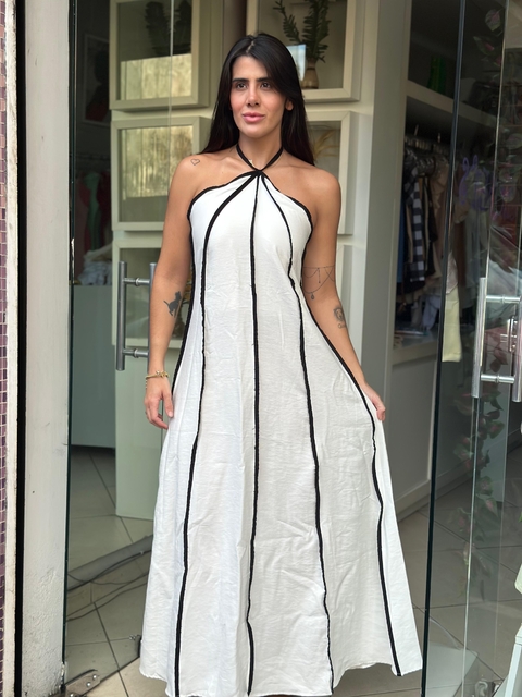 Vestido longo com amarração no pescoço Branco - comprar online