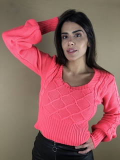 cropped em tricot manga comprida coral - Closet's - moda feminina moda blogueira moda balada 