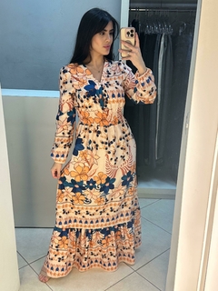 Vestido longo estampado e manga comprida - loja online