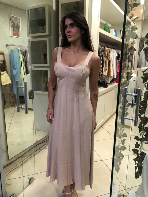 Vestido mídi em alfaiataria com bojo Nude - comprar online