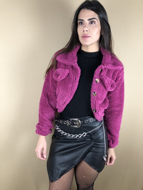 casaco teddy fucsia