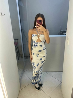 Vestido colado estilo farm com argola na frente - comprar online