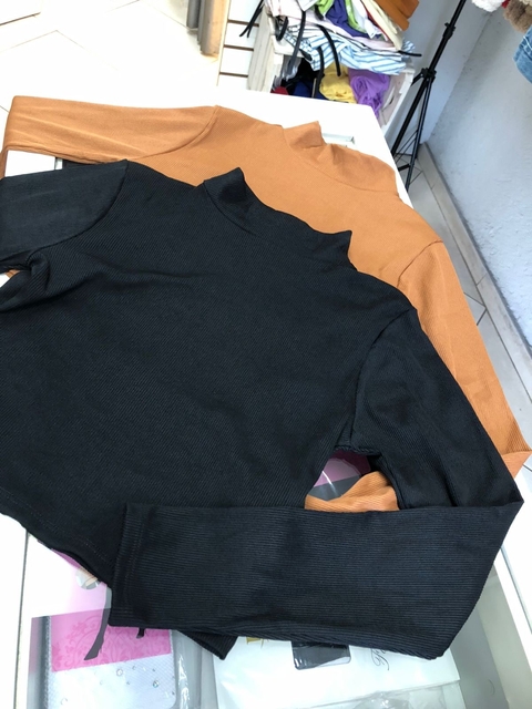 Cropped canelado manga comprida - comprar online