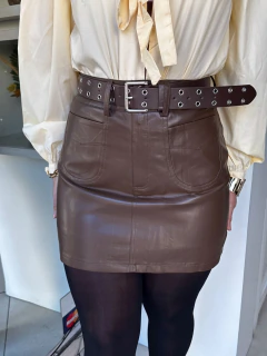 short saia marrom em couro ecologico - loja online