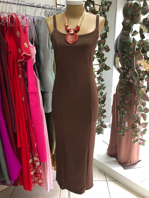 Vestido canelado marrom - comprar online