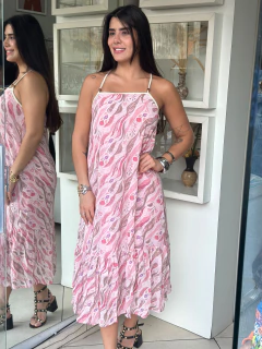 vestido estampado rosa frente unica