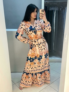 Vestido longo estampado e manga comprida - Closet's - moda feminina moda blogueira moda balada 