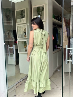 Vestido longo verde babado barra - loja online