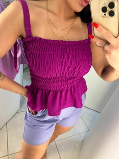 cropped fucsia todo em lastex amarração nas costas